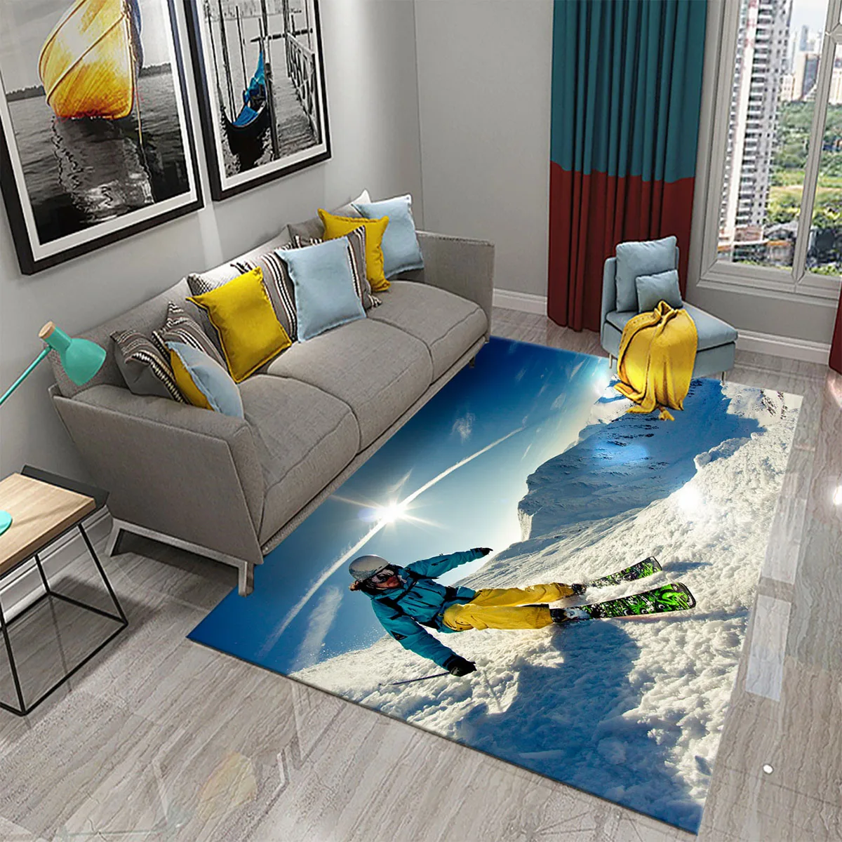 Ski Snow Mountain Theme Carpet - Outdoor Sport Live review and price